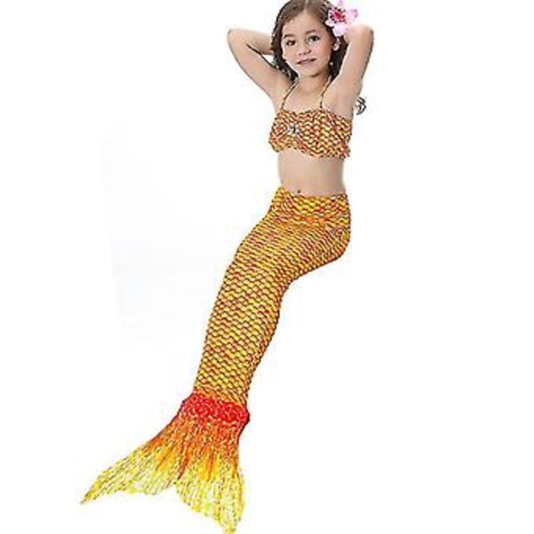Barnens Baddräkt Flickor Sjöjungfru Svans Bikini Set Baddräkt Baddräkt (9-10 År Orange)