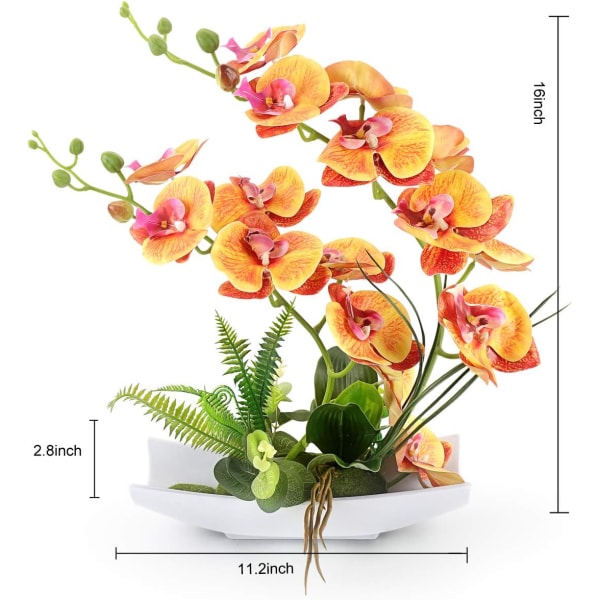 Orange Decoratif Real Touch Faux Orchidée Bonsaï Fleurs Artific
