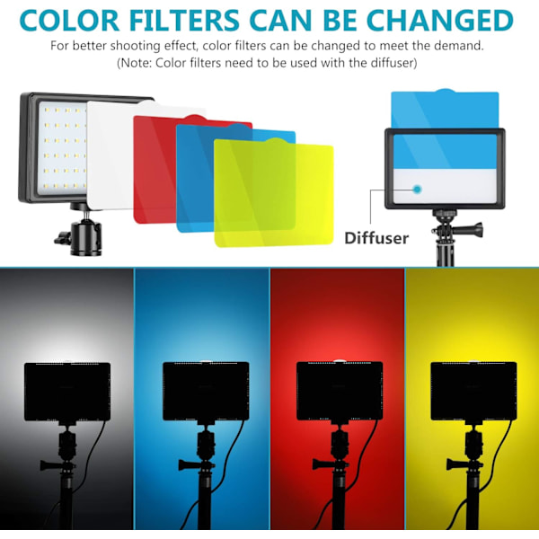 2 st USB 5600K dimbara LED-videolampor med justerbart stativ