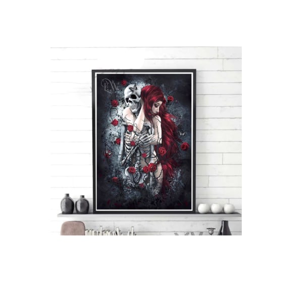 (30x40cm)5D diamantmaleri gresskarhode skjønnhetsskalle full