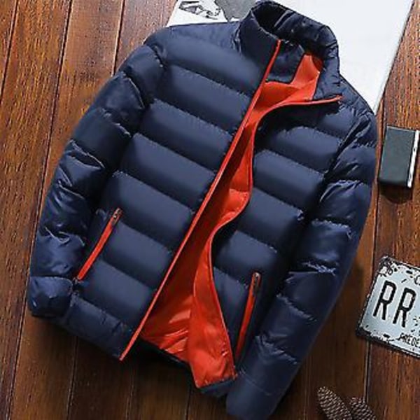 Miesten Parka, Yksivärinen, Topattu, Seisova Kaulus, Pitkähihainen, Löysä, Paksuuntunut, Syksy-Talvi, Vetoketju, Taskut, Katutyyli (XL Sininen)