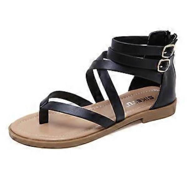 Dame Sommer Sandaler Stor Størrelse Mode Lynlås Romerske Sandaler (EU 41 Sort)