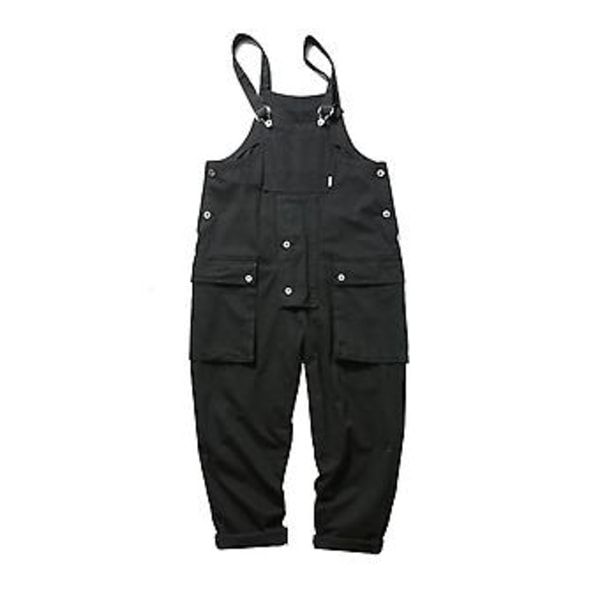 Herr Jumpsuit med Flera Fickor Enfärgad Lös Bekväm Klä upp sig Överdimensionerad Vintage Japansk Stil Herrbyxor Manliga Kläder (L Svart)