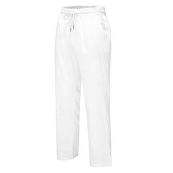 Mænds Linned Look Løse Bukser Elastisk Talje Casual Strand Yoga Bukser-r (XL hvid)