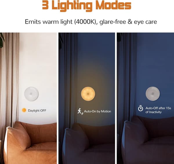 Inomhus rörelsesensorljus, 3-pack USB-laddningsbar LED-nattlampa