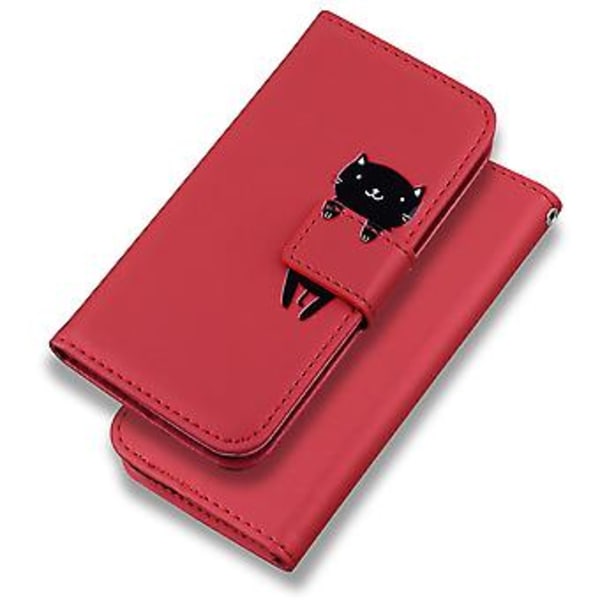 Telefonhus med bjørneprint til Redmi Note 10 Pro med kortholder, snor, PU-lædermateriale, pungfunktion, hjørnefaldsbeskyttelse (Rød)