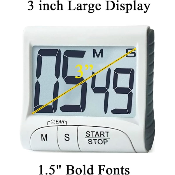 Stor Køkken Timer med Display, Tydelige Tal, Høj Alarm, Magnetisk