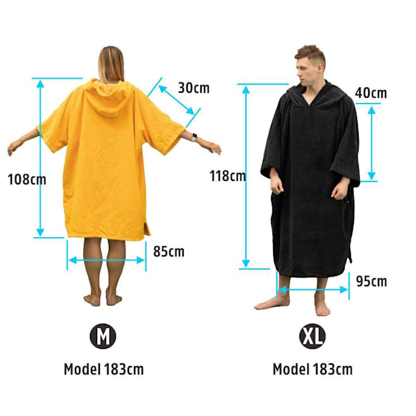 (Svart, XL) Varmt Absorberende Poncho, Badekåpe Hjelp Strandskifte, Po