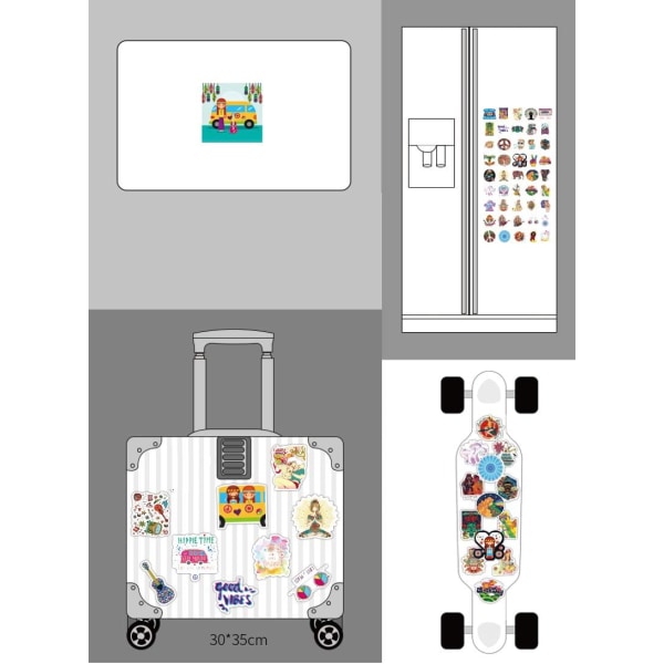 Hippie-klistermærkepakke med 100 ark Hippy-klistermærker til kuffert-stick