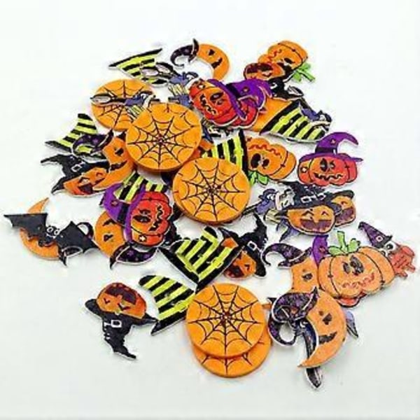 100 stk. 2-Hulls Halloween Kostyme Tresømknapper Maleri Dekorative Knapper for Sying DIY Håndverk