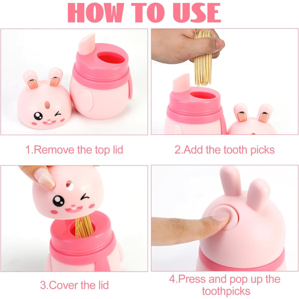 1 stk Rosa Automatisk Pop-Up Tannpirkers Dispenser Søt Kanin Kawaii