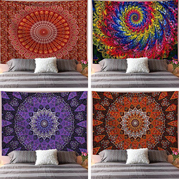 Psykedeelinen intialainen riikinkukko seinävaate 200x150 (harjattu)