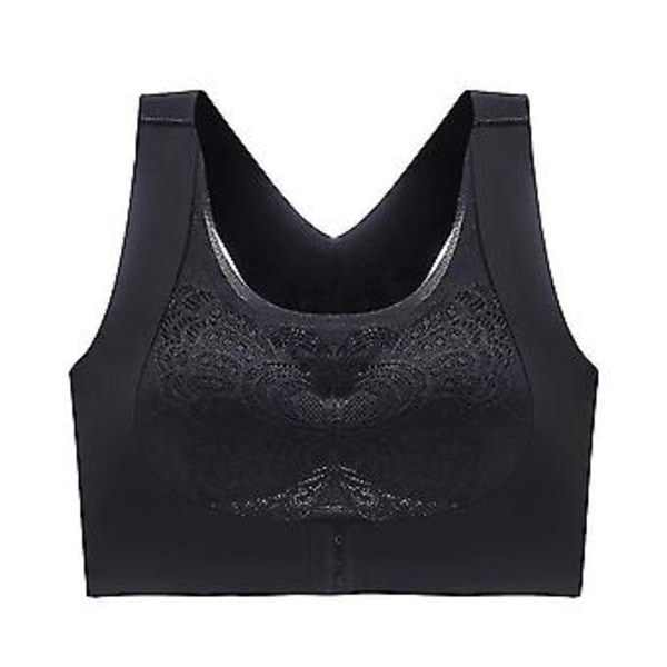 Women's Front Closure Seamless Beauty Back Bra Wireless Padded Bra Comfortable Underwear -c (3XL Black)