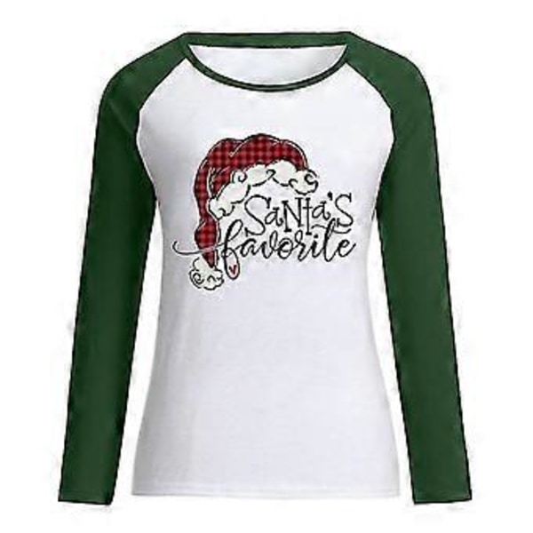 hmwy-dame julemandsprint t-shirt bluse basic top tee shirt (4XL Grøn)