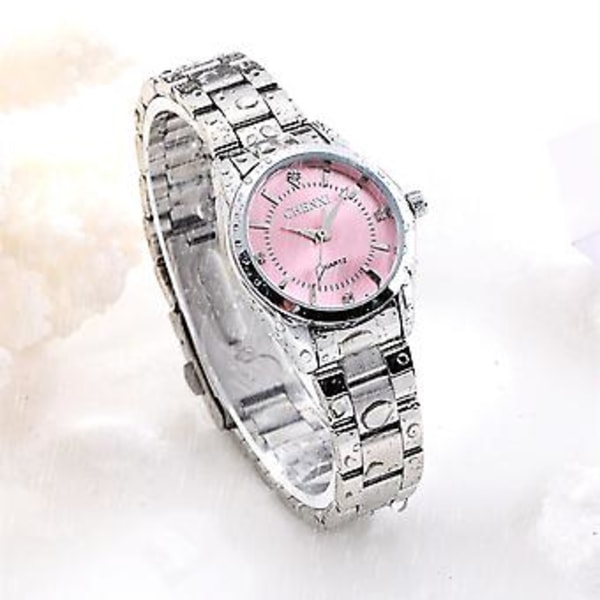 Damklockor Rosa Urtavla Vattentät Stålarmband Analog Kvarts Klocka (Rosa)