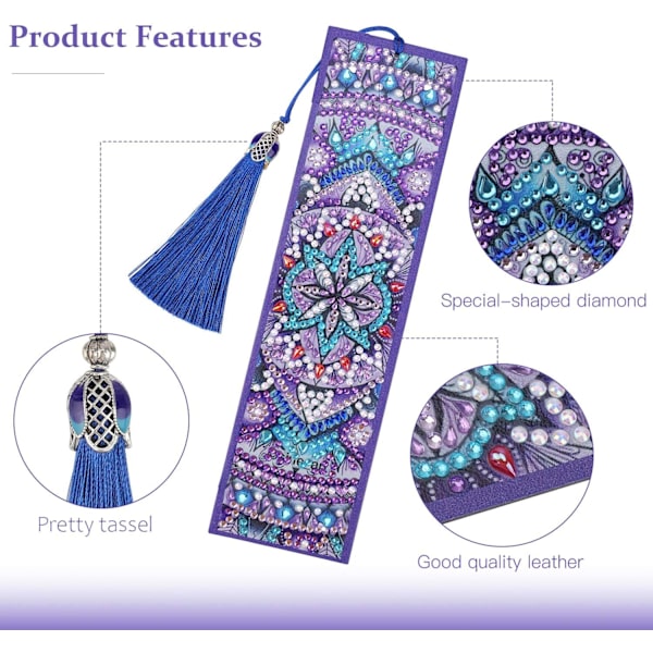 DIY Diamantmaleri Bogmærke, Maling efter nummer Diamant Læder Kvast Mandala Bogmærker Broderi