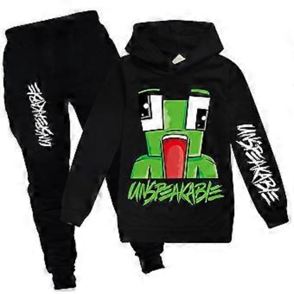 Unspeakable Verryttelypuku Lasten Huppari Hupullinen Collegepaita Toppi Juoksuhousut Verryttelyhousut Urheiluasut Loungewear -NMAOV (11-12 Vuotta Musta)