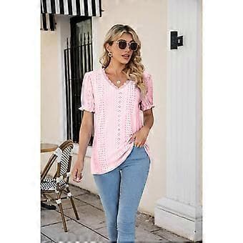 Hule Blonde Toppe Geometrisk Mønster Ensfarvede Skjorter Dagligdags Afslappet Basic Bluse V-hals Afslappede Blondebluser til Kvinder Sort 2XL(2XL Sort)
