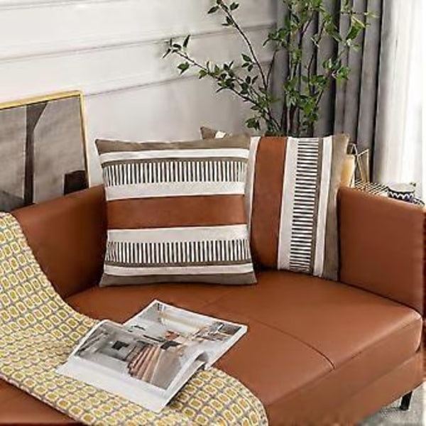 2 kpl maalaismainen heittotyynynpäällinen sohvalle, koristeellinen keinonahkainen neliönmuotoinen tyynynpäällinen, heimomainen raidallinen korostustynynpäällinen, 18 x 18 tuumaa