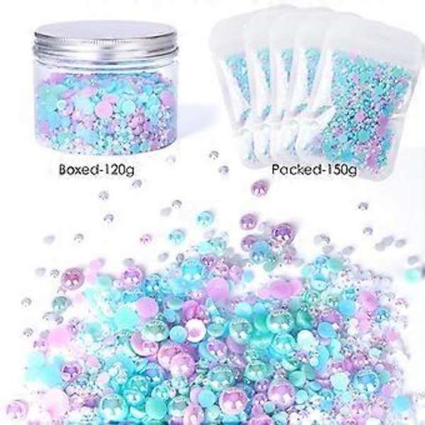 120g/150g Sekoitus Litteitä Helmiä Strassikiviä Askarteluun, 3mm-10mm Sekoitus Hartsihelmiä Strassikiviä Kynsille Kasvotaiteeseen Tumblereihin (150g P)