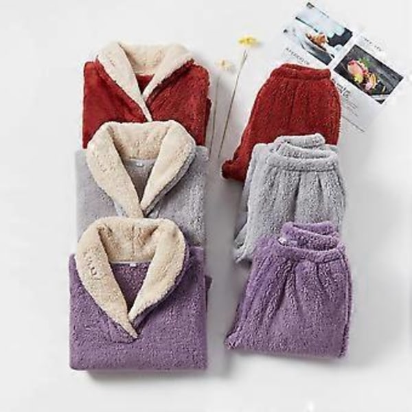 Dam Fluffig Pyjamas Set Nattlinne/YY(2XL Röd)