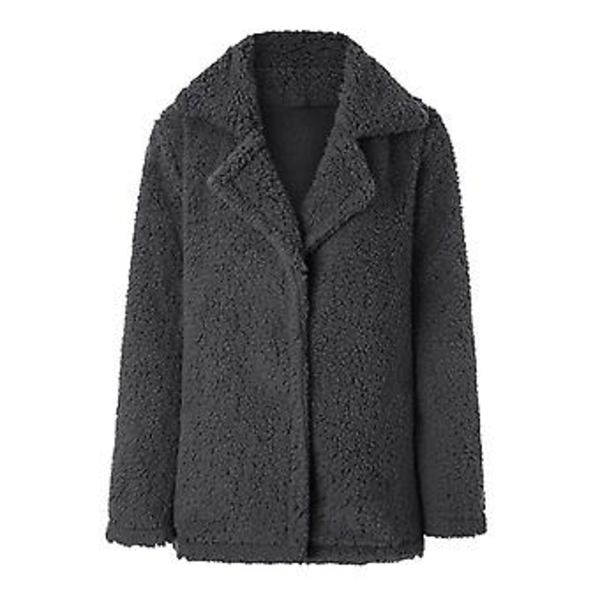 Kvinnlig Teddybjörn Fleece Fluffig Jacka Cardigan Kavaj Ytterplagg (S Mörkgrå)