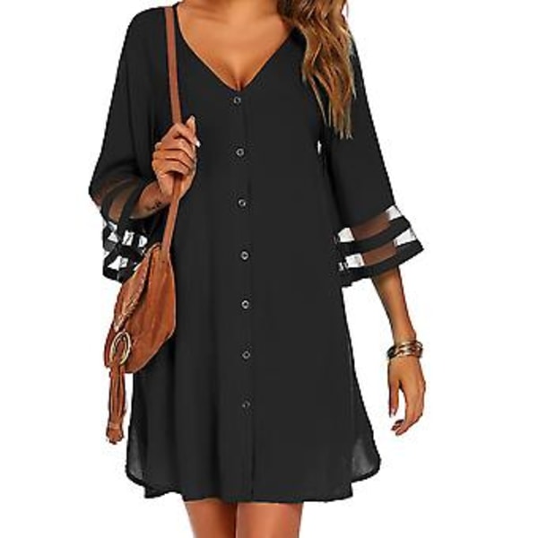 Afslappede lette åbne cardigans bløde draperede flæser ærme dame dyb V-hals slips foran basic ensfarvet crop top (S sort) Black S