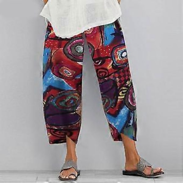 Dame- og herre sommer efterår elastisk talje løse ensfarvede bukser dame bomuld linned bukser (5XL khaki)