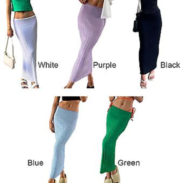Sommer Strik Lang Nederdel Kvinder Sexet Cover-Up Midi Nederdele Lav Talje Gennemsigtig Ny(M Sort)