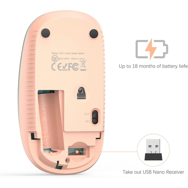 Langaton hiiri, 2.4G ohut kannettava hiiri Nano-vastaanottimella syliin