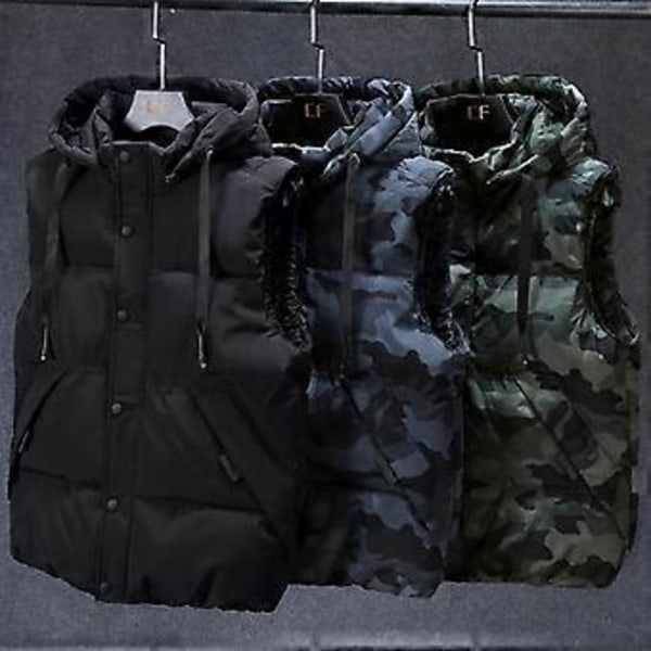 Plus-kokoinen L-7XL Syksy Talvi Miesten Liivi Hupullinen Uudet Rento Hihaton Takit Miehille Lämpimät Parkatakit (2XL vihreä)