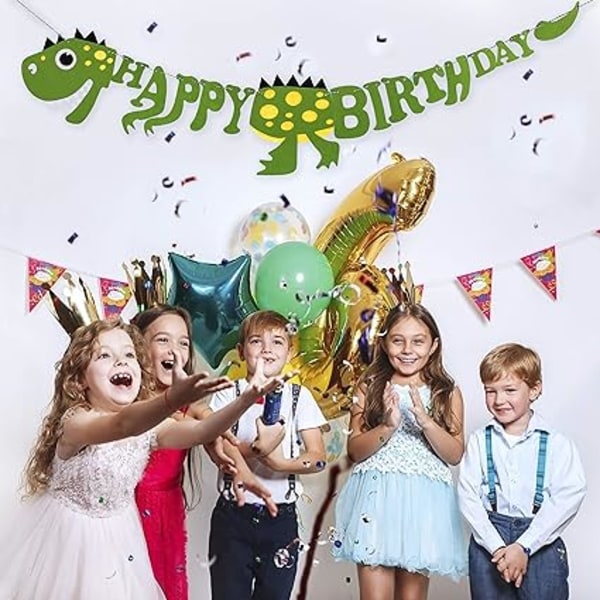 Happy Birthday Banner Filt Dinosaurus Vimpel Fest Dekoration Børn