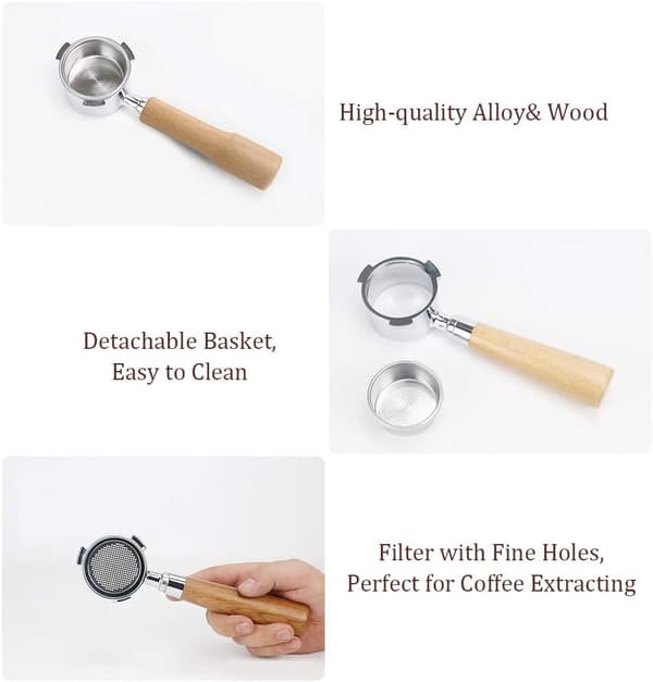 51mm Bundløs Kaffe Filterholder med Filterkurv og Træ