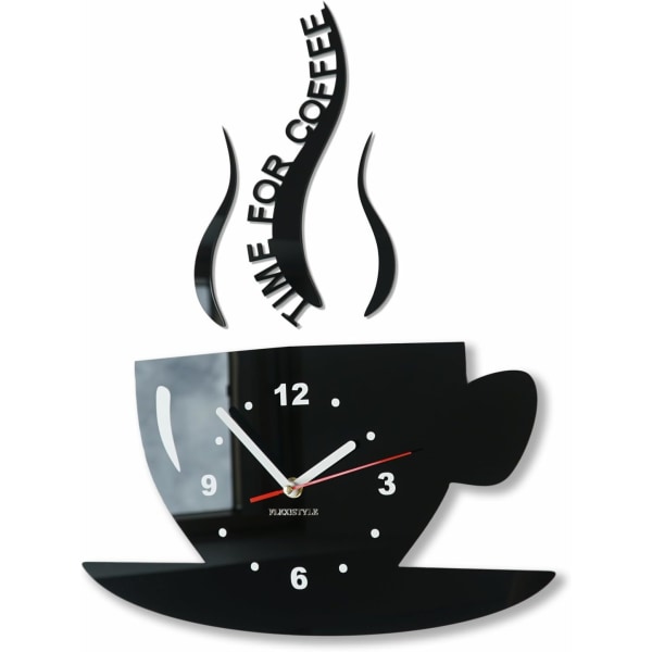 Cup Time for Coffee Modernt kök - 3D Väggklocka - Svart