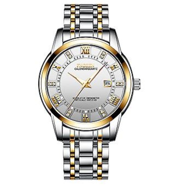 Vattentät Herrklocka Relojes De Hombre Klassisk Rostfritt Stål Quartz Självlysande (Guld Vit)