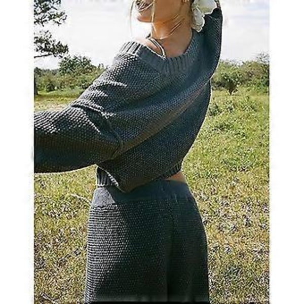 Dam 2-delade Outfits V-ringad Kofta Jackor Vida Ben Mjukisbyxor Träningsdräkt Stickade Loungeset Fritidskläder Vit S(S Vit)