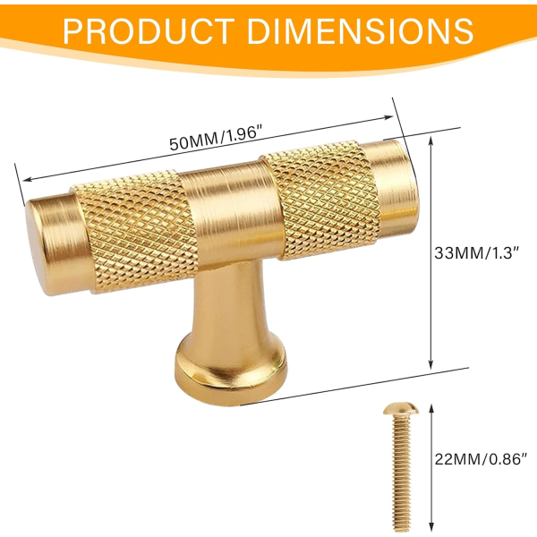 Messing kjøkkendørhåndtak, 2 gull T skuffeknapp, gull kommode skuffeknapper, skaphåndtak