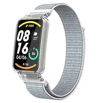 PC-etui + Nylon Loop-rem til Xiaomi Mi Band 7 Pro (Hvid)