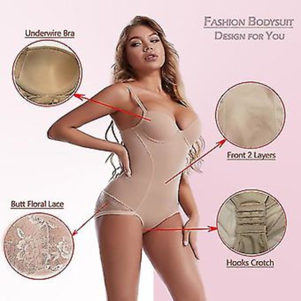 Formande Bodysuits för Kvinnor, Tummy Tuck Bodysuit med BH-Stöd, Djupt V-Format Shapewear Bodysuit Korsett (L Skin)