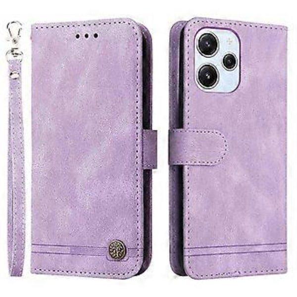 For Xiaomi Redmi 12 4G Skin-touch PU Læderetui med Prægede Linjer Stativ Tegnebog Telefon Cover (Style D)