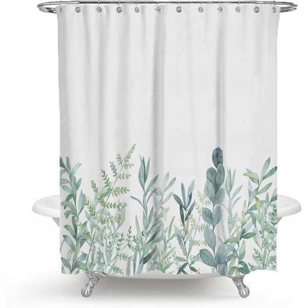 Dusjforheng med 12 ringer for festing, 180x200 cm, grønne planter