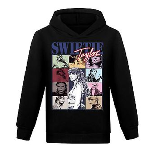 7-14 år Barn Taylor Swiftie Tryckt Hoodie Mode Sport Casual Huvtröja Jumper Pullover Toppar för Pojkar Flickor (13-14 År Svart)