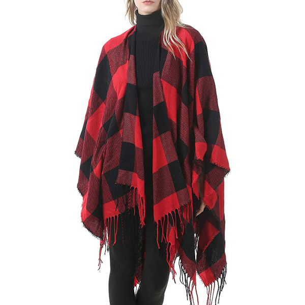 Kvinnors varma sjal wrap öppen framsida poncho cape färgblock sjal