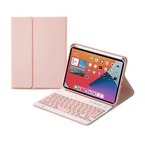 HK006 Kvadratiska Tangenter Avtagbart Bluetooth-tangentbord Läderfodral (Rosa)