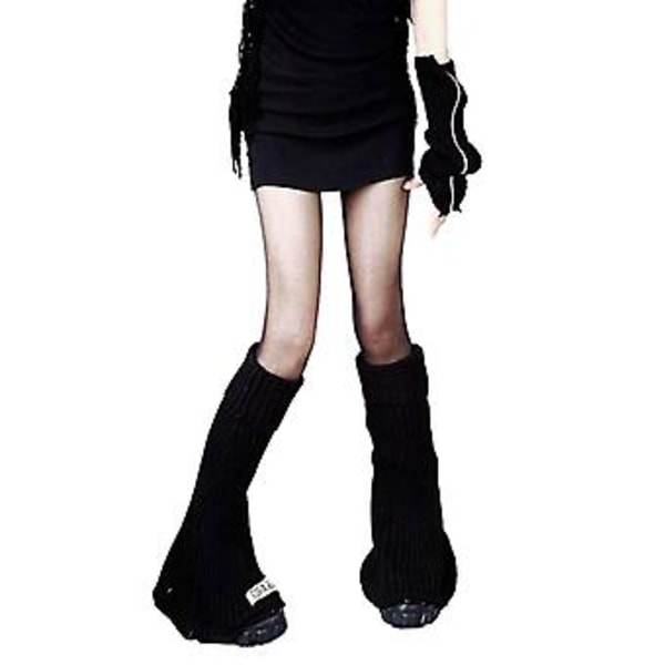 Goth Punk Polvenkorkuiset Sukat Naisille Kirjaimin Varustetut Rib-Neulekadut Jalkasuojat (Musta)