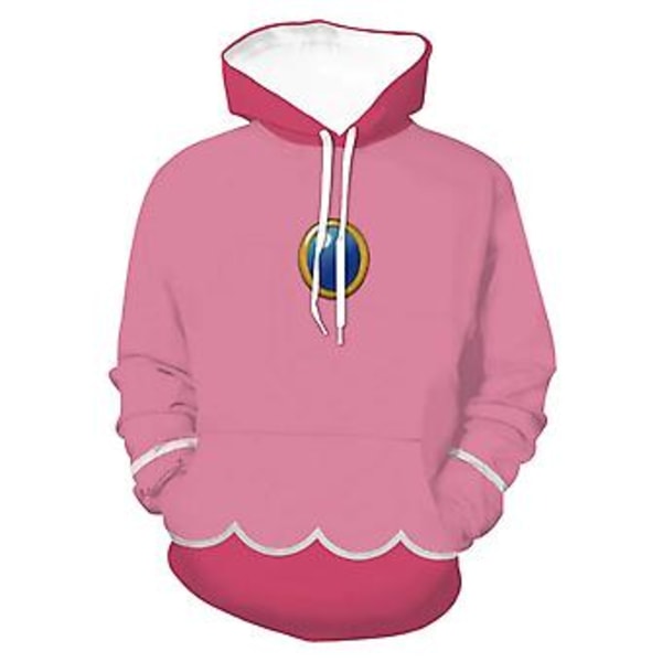 Unisex Mario 3D hettegenser for kvinner og menn, hettegenser, genser, topper, gaver (XL Peach)