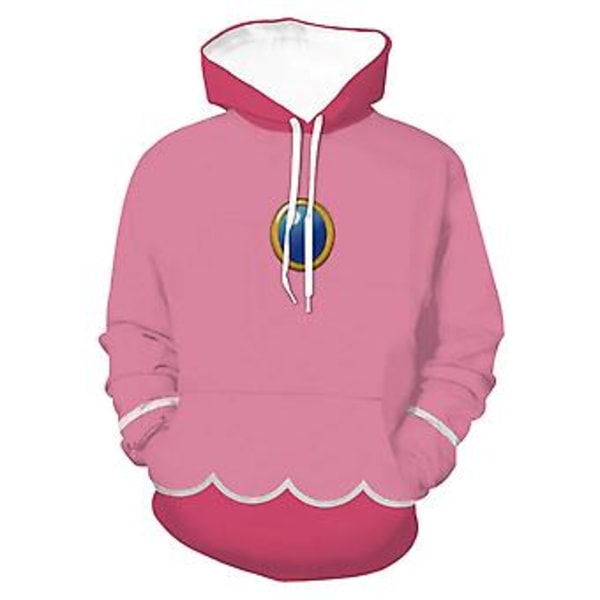 Unisex Mario 3D Hoodie til Kvinder og Mænd - Hættetrøje med Hætte - Trøje - Toppe - Gave (M Peach)