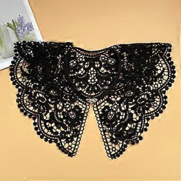 Blondekrage Dame Falsk Krage Snøring Broderi Krage Dickey Krage Hanfu Falsk Krage Avtakbar Krage for Kjole (Metallspenne Svart)