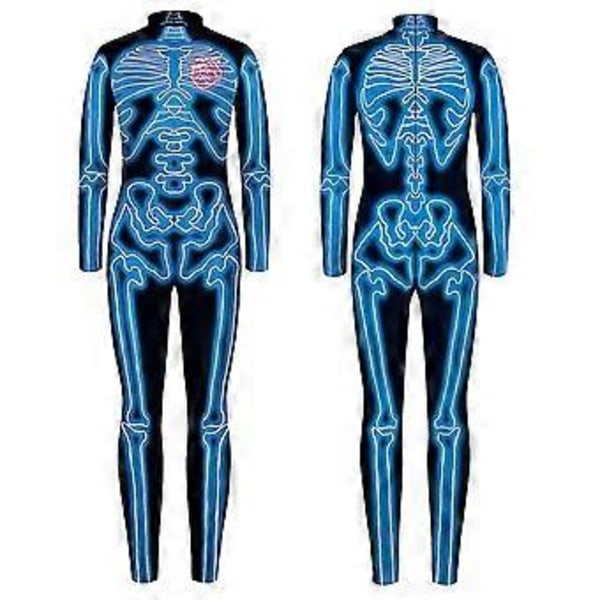 Nyt Halloween Skelet Kostume Til Børn Og Voksne, Behagelig Onesie Jumpsuit Hurtig (M Blå)