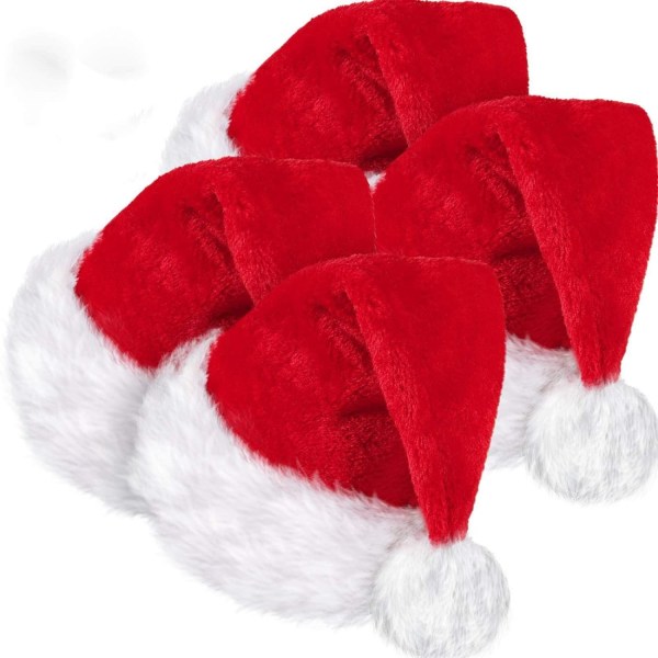 4 Packs Santa Claus Hat, Unisex Velvet Christmas Hat with Cozy Pl